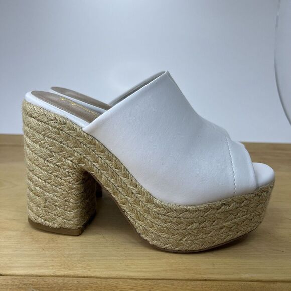 Qupid White Jute‎  Heels 5.5 Casual Clubbing Faux Leather Chunky Platform - Picture 2 of 9